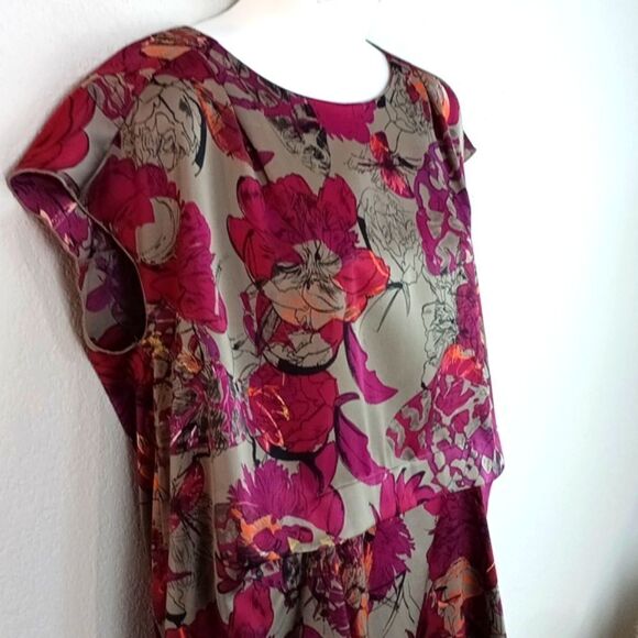 Kensie Women Floral Cap Sleeve Scoop Neck Top Sz L - Picture 5 of 9